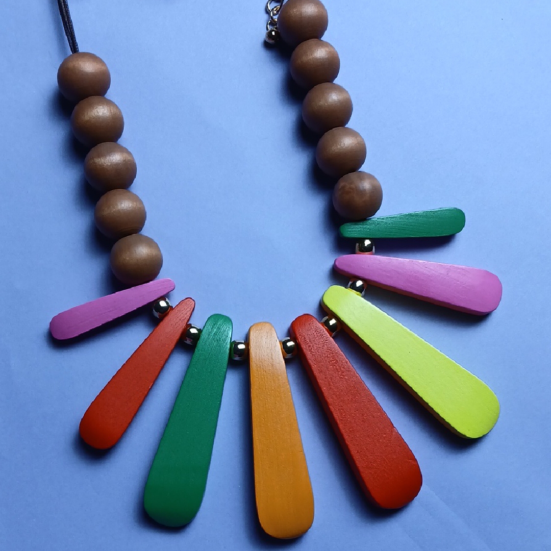 Colorful Wooden Bead Necklace And Earring Set 32$